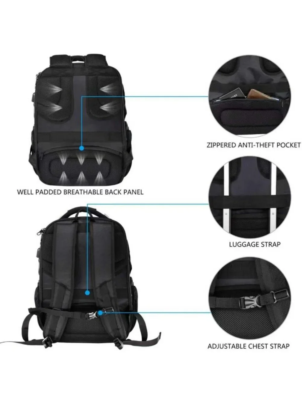Water-Repellent Travel Laptop Backpack 17.3” with RFID & USB Port - XL College